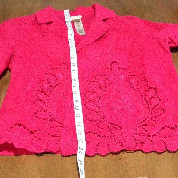 Chico's Hot Pink Cutout Linen Open Front Jacket Size 0/S/4 - Picture 14 of 16